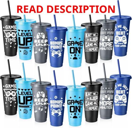Potchen 16 Pcs Gaming Cups 24 oz Gray/Blue