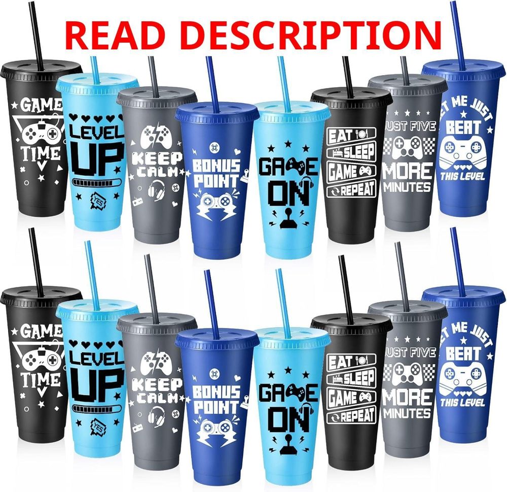 Potchen 16 Pcs Gaming Cups 24 oz Gray/Blue