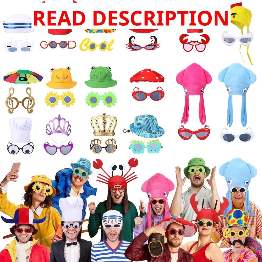 Chicingyou 32 Pcs Funny Hats & Glasses Set