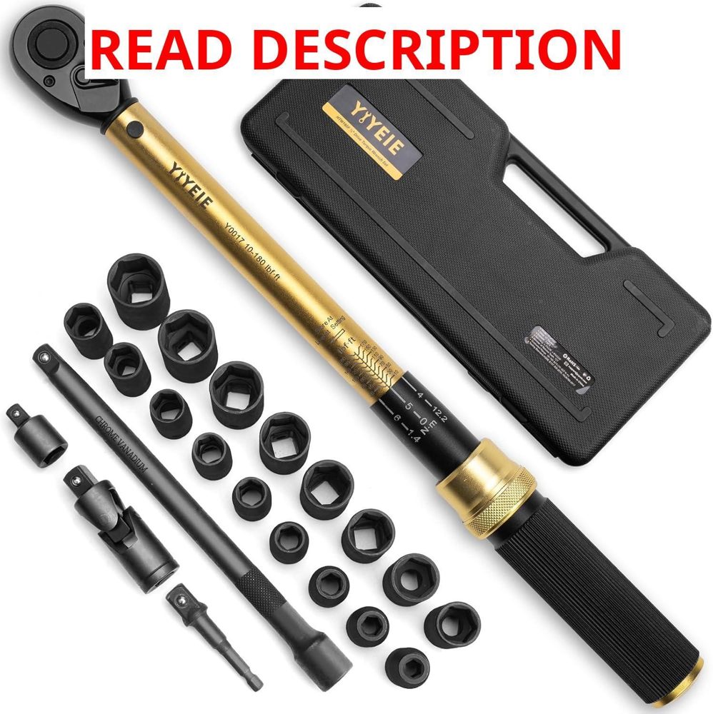 22PCS Torque Wrench Set 1/2" Drive 180 ft-lb