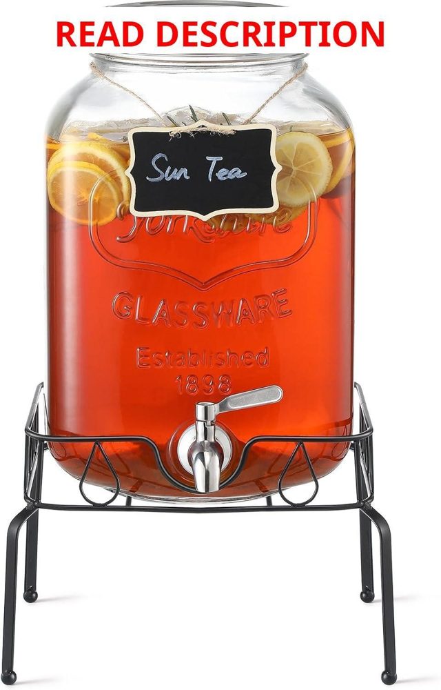 2 Gallon Glass Beverage Dispenser with Stand