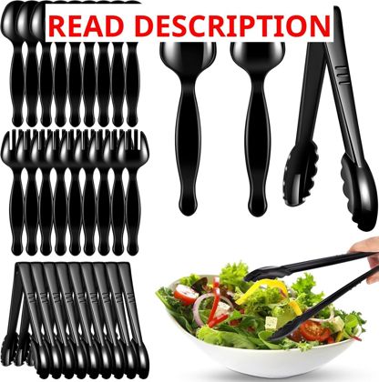 30 Pcs Disposable Black Serving Utensils Set