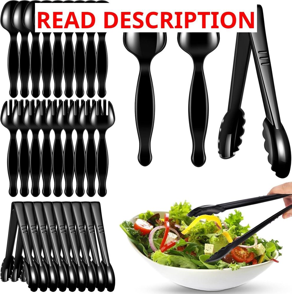30 Pcs Disposable Black Serving Utensils Set