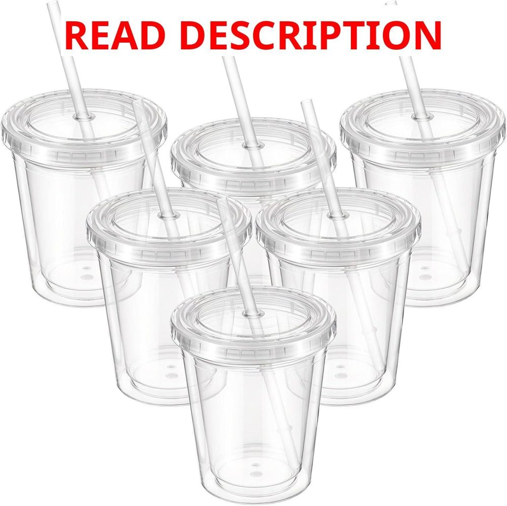 6 Pcs Clear Tumbler Set with Lid & Straw