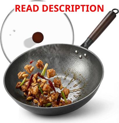 13 Inch Carbon Steel Wok with Lid 6.45Qt