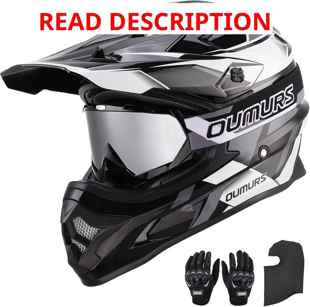 OUMURS DOT ATV Helmet with Goggles Visor M