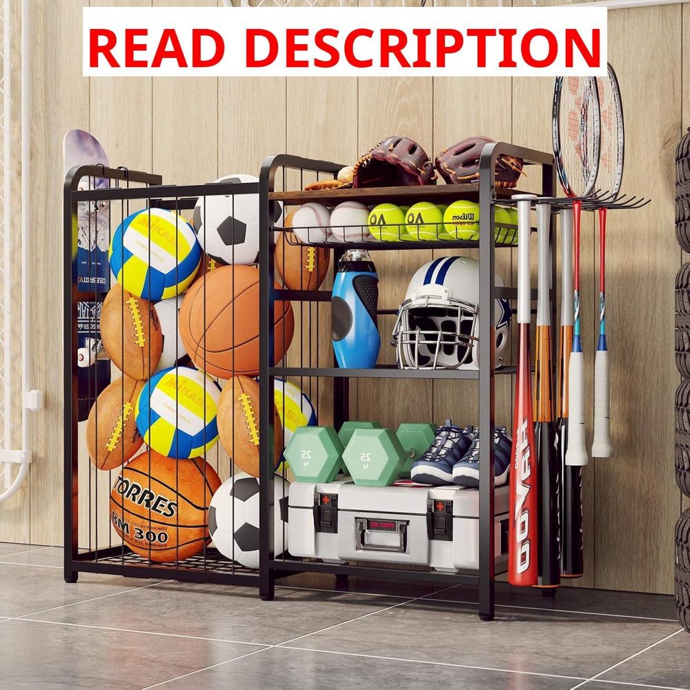 Garage Sports Equipment Organizer with Hooks