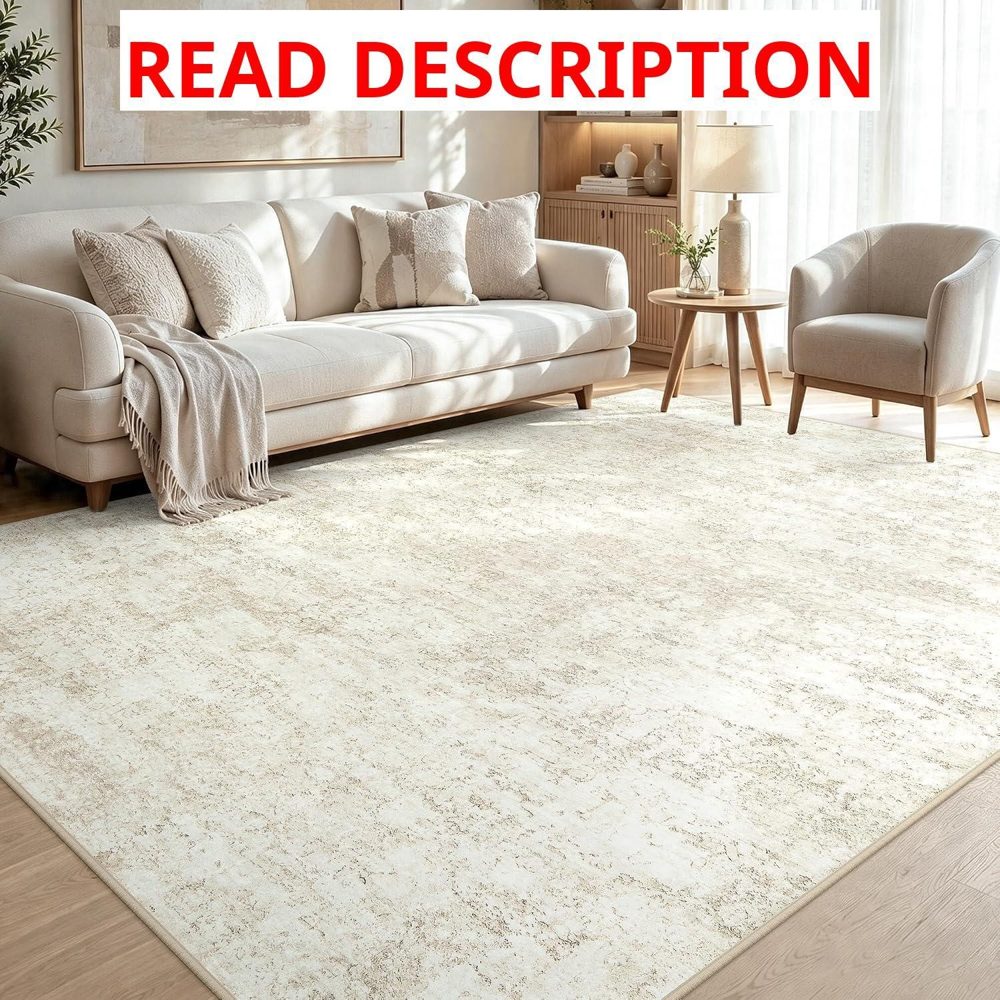 6x9 Area Rug Beige Non-Slip Backing