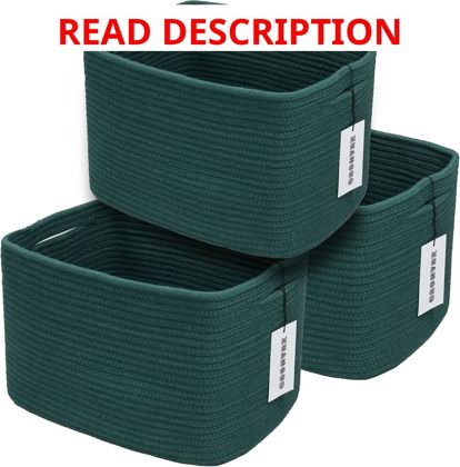 XUANGUO Woven Rope Baskets 3 Pack Dark Green