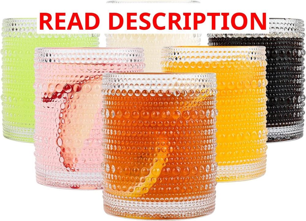ZMOWIPDL 6x12oz Clear Blue Hobnail Glass Cups Set