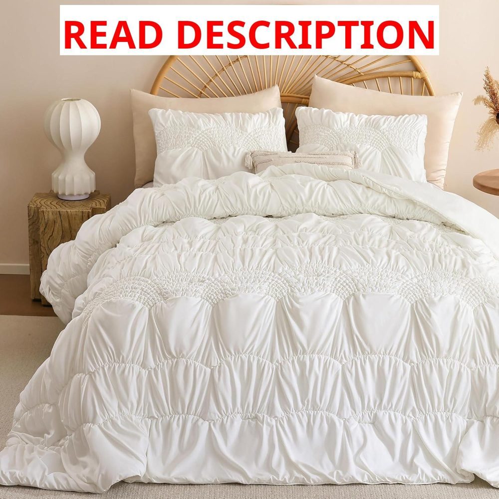AIKASY Queen Quilt Set Cream/White - 3P