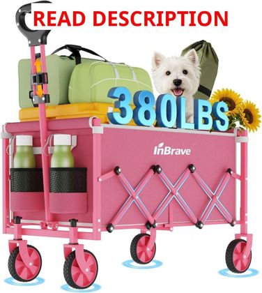 PINK Collapsible Wagon Cart with All-Terrain...