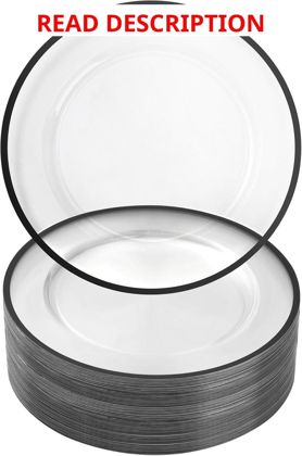 Clear Charger Plates with Black Rim (12" 50)