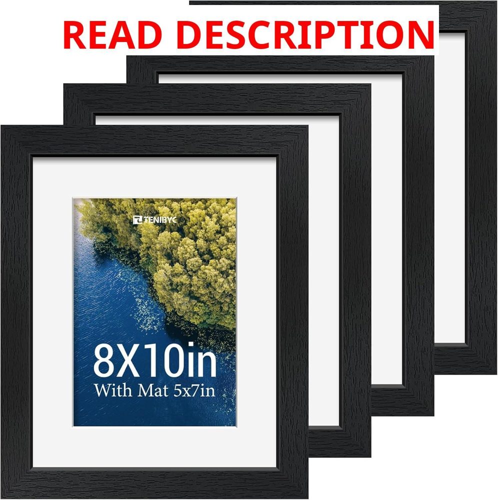 8x10 Picture Frame 4 Pack Black Wood Glass