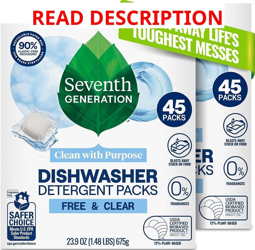 Seventh Gen Dishwasher 2 pack Free & Clear 45