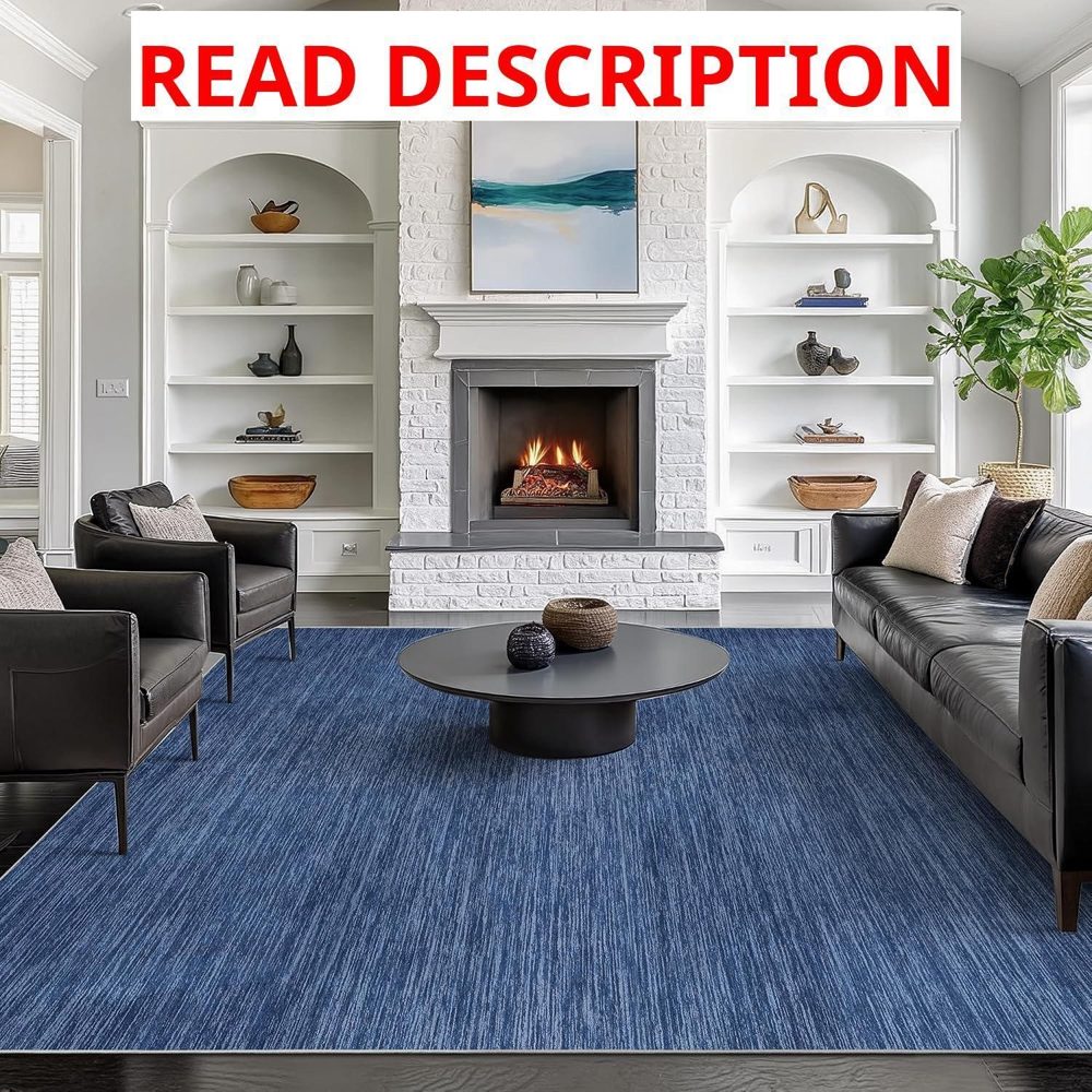 Washable Rugs 7x9 - Non Slip Area Rug Navy