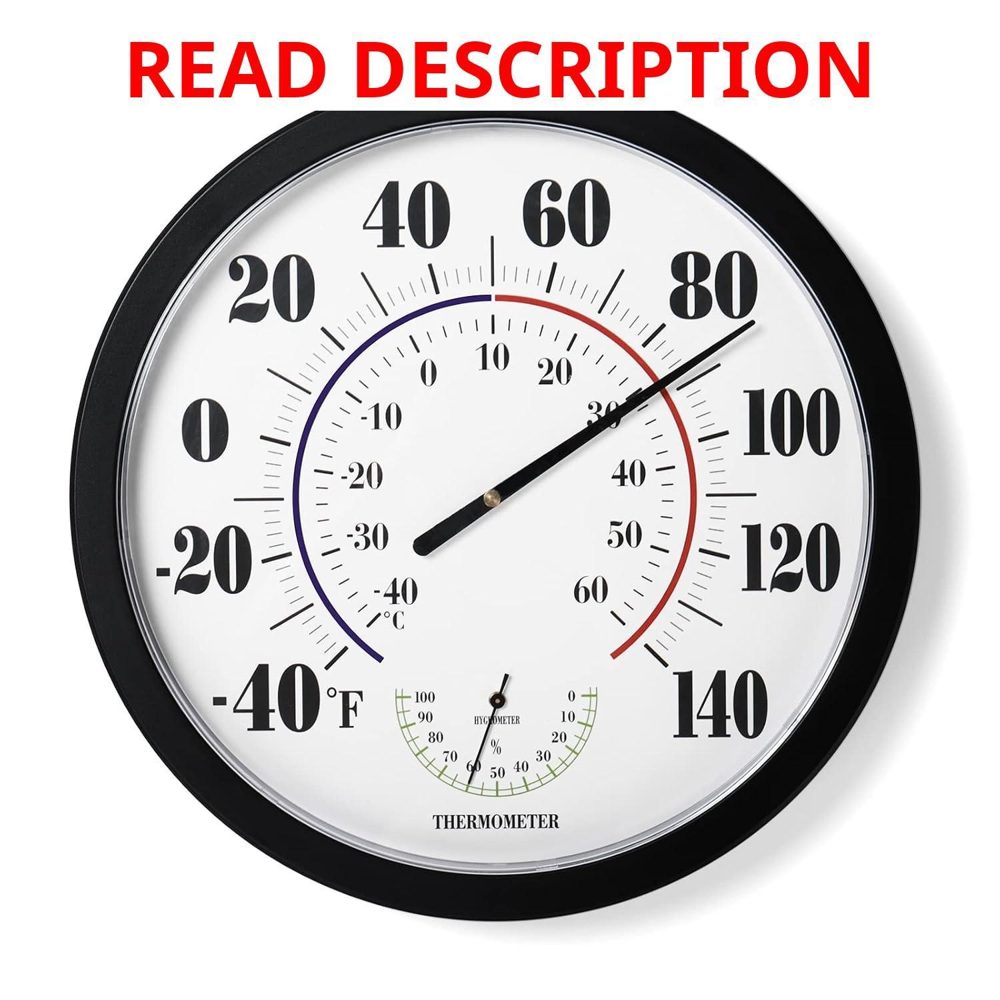Indoor/Outdoor Thermometer Wall 10" Black