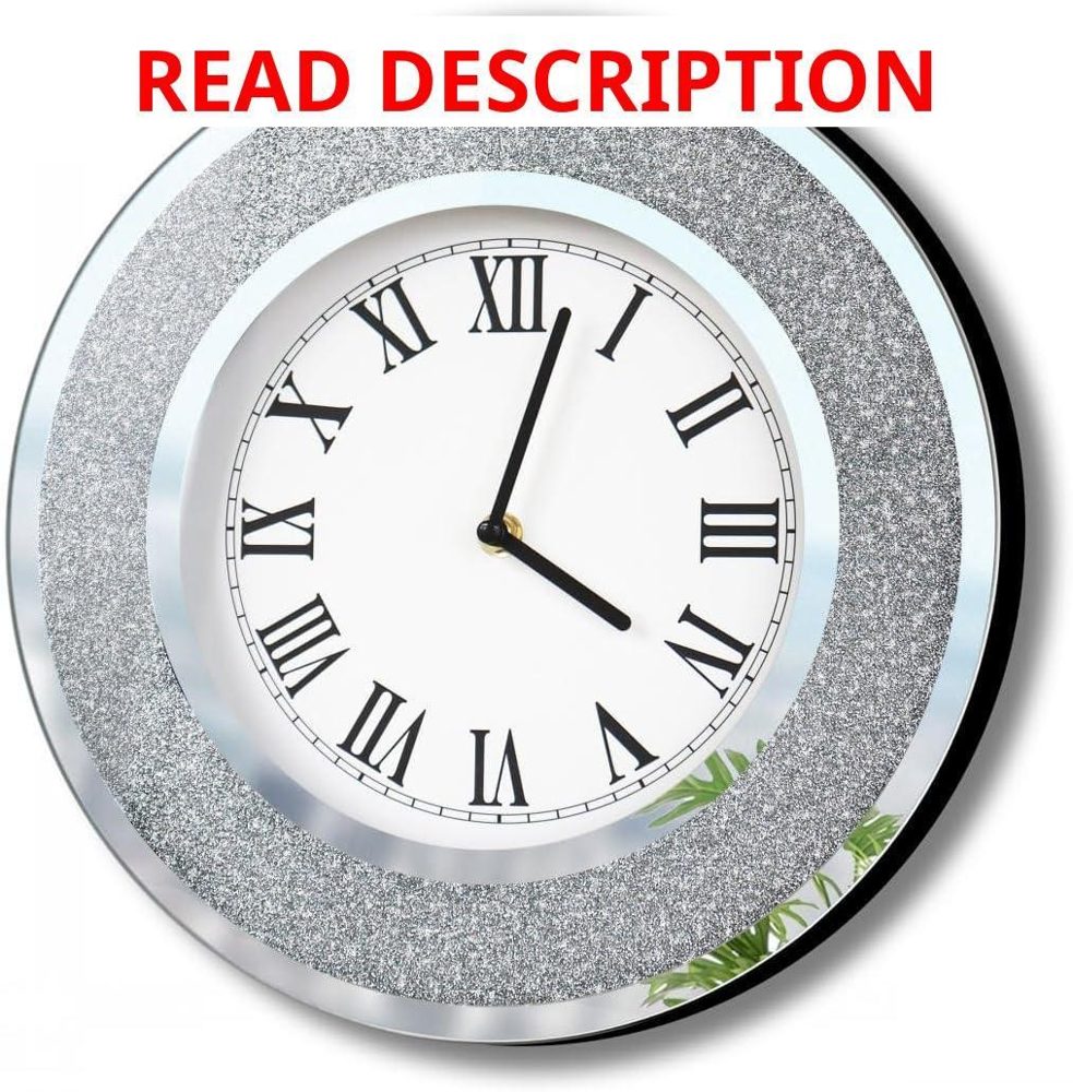 DMDFIRST Bling Round Mirror Clock 12"