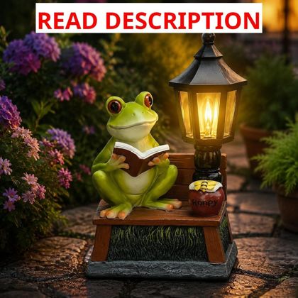 Solar Frog Rearding Statue LED Garden Decor