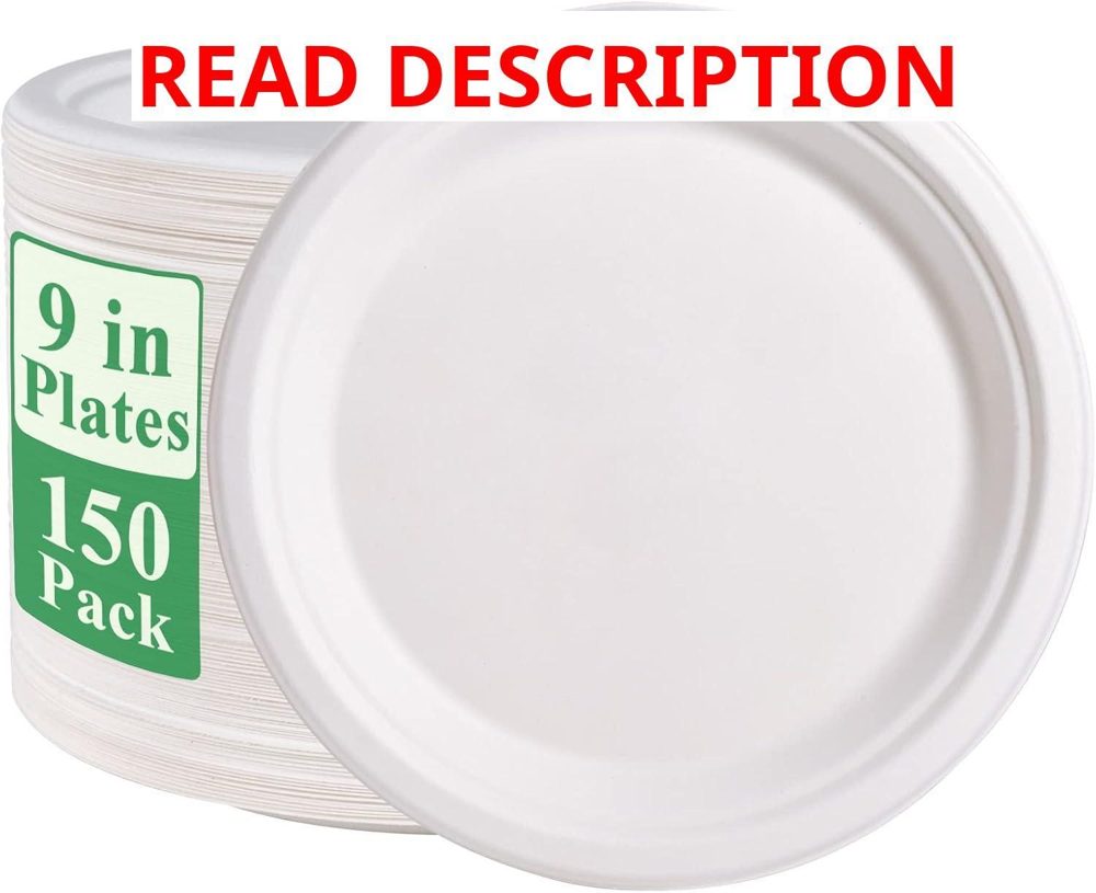 Vplus 150 Pack 9" Compostable Paper Plates