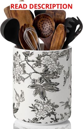 Vintage Floral Ceramic Utensil Holder 6.3"