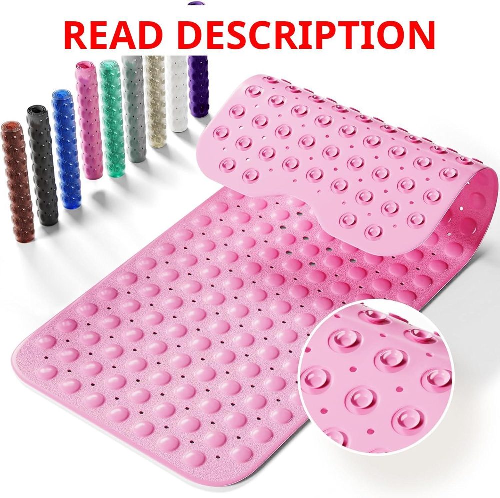 Non-Slip Bath Mat 39x16 Drain Holes Pink