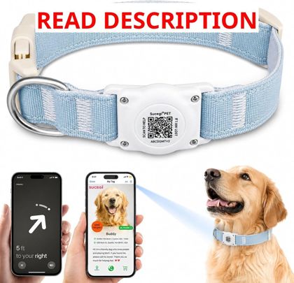AirTag Dog Collar with QR Code ID Blue L
