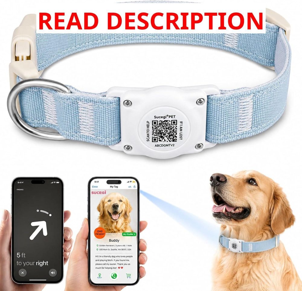 AirTag Dog Collar with QR Code ID Blue L