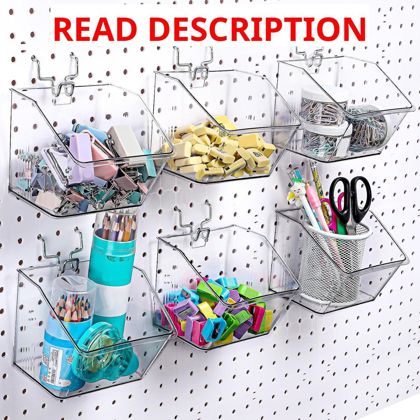 Suzile 6 Pcs Pegboard Bins with Hooks (Clear)
