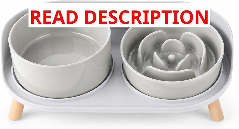 Elevated Slow Feeder Dog Bowls with Stand Grey