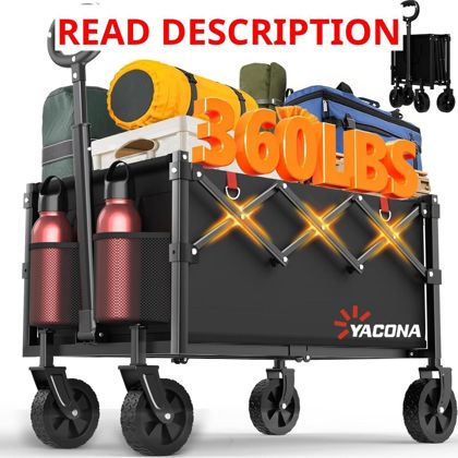 Yacona Foldable Wagon Cart Lightweight Black