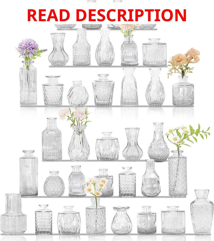 36Pcs Bud Vases - Glass Bottles Clear