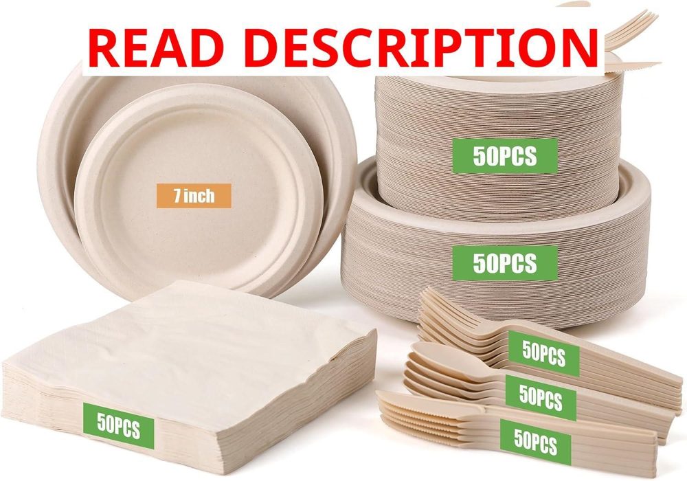 300 Pack Paper Plates & Cutlery Eco-Friendly