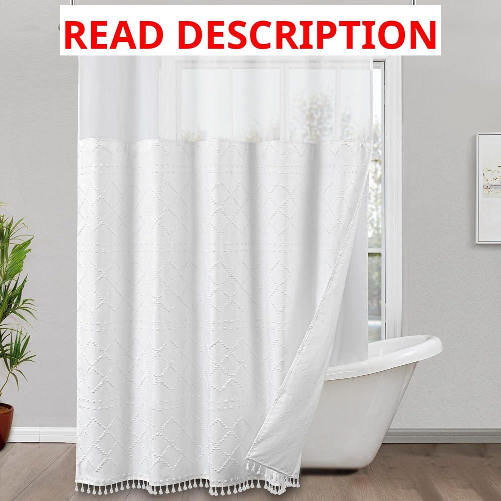 ROSERY No Hook Shower Curtain with Liner Set