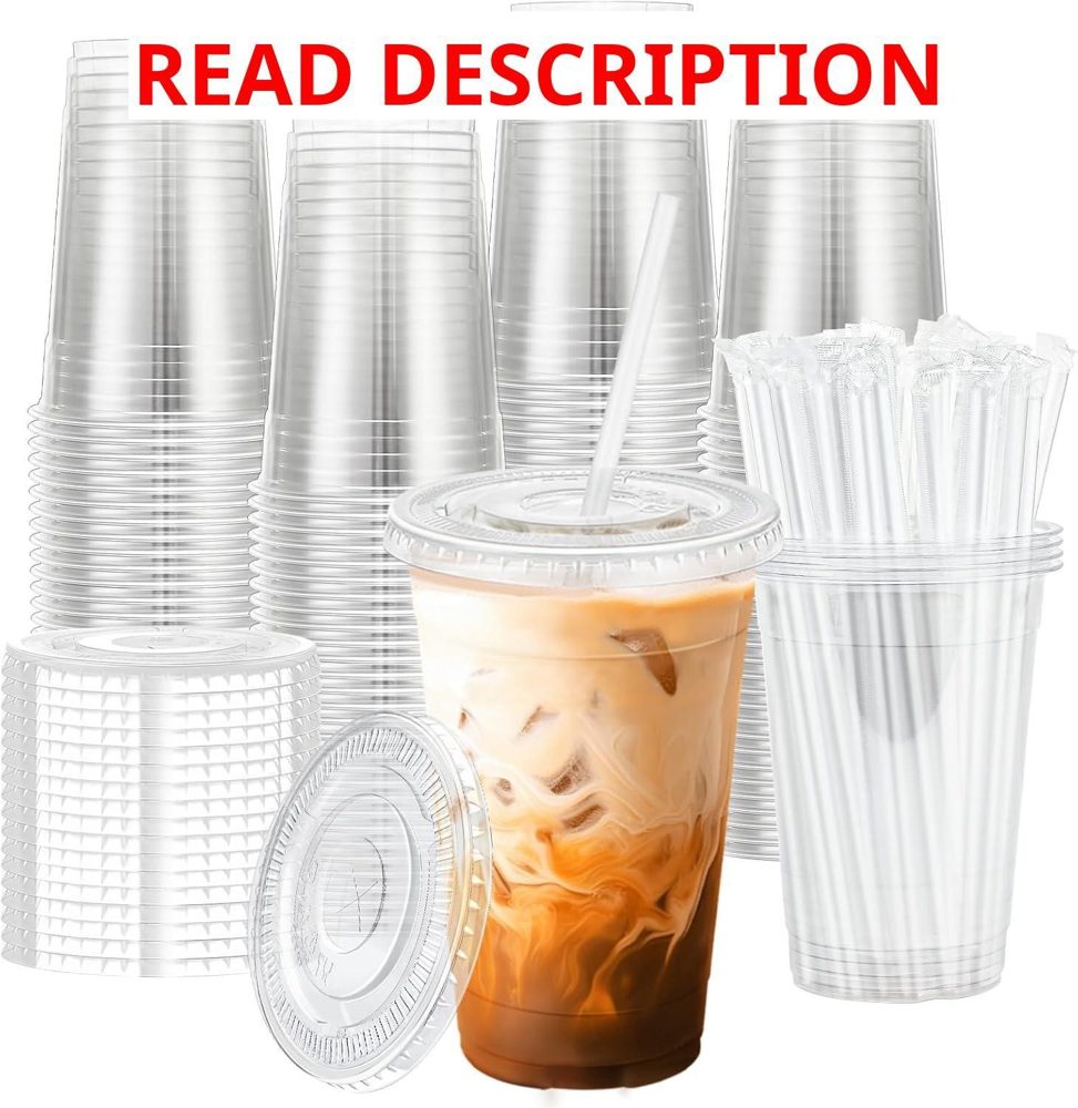 BYSNOW 20 oz Clear Cups w/Lids (100)