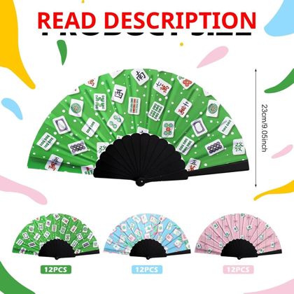 36 Pcs Mahjong Folding Fan Set Red & Black