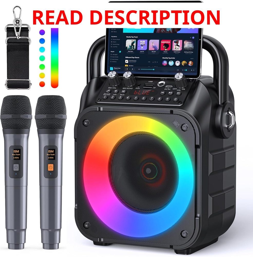 Karaoke Machine: Bluetooth Speaker + 2 Mics