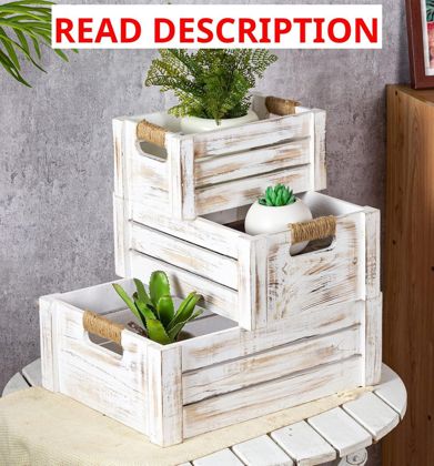TIMRIS 3 Rustic Wood Nesting Crates w/ Handles