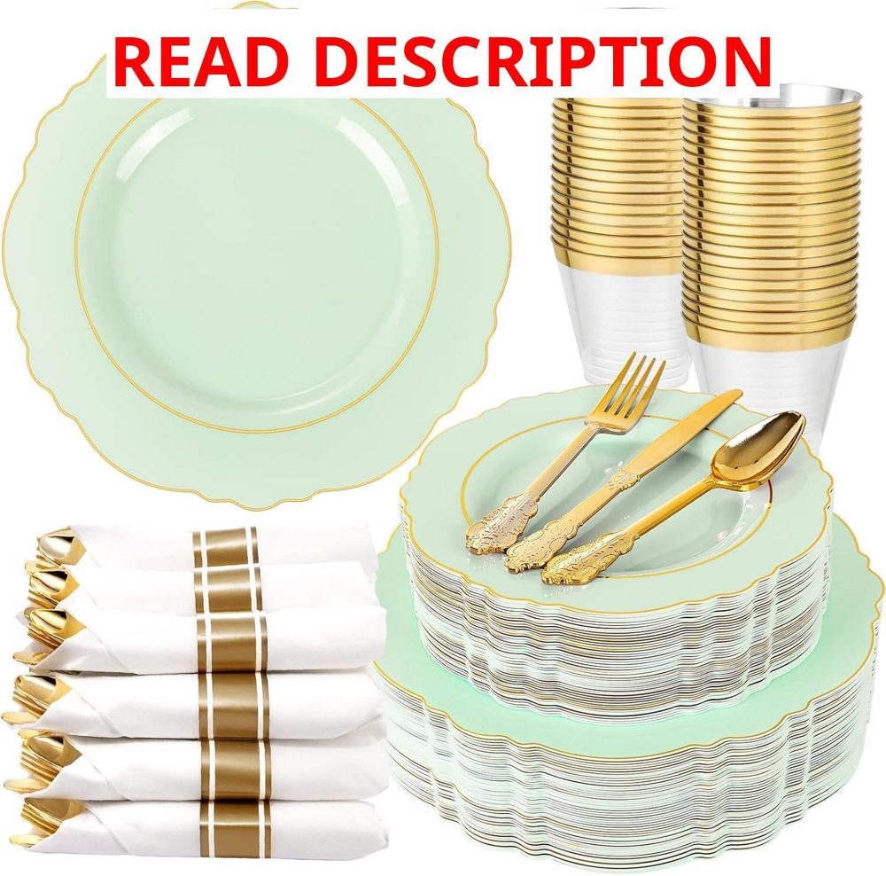 350Pcs Light Green Plates 50Guest Dinnerware