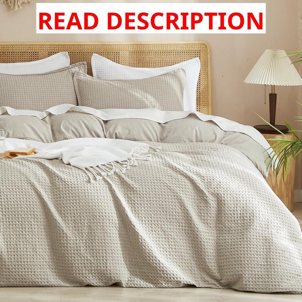 PHF Waffle Duvet Cover Set King 104x90 Linen