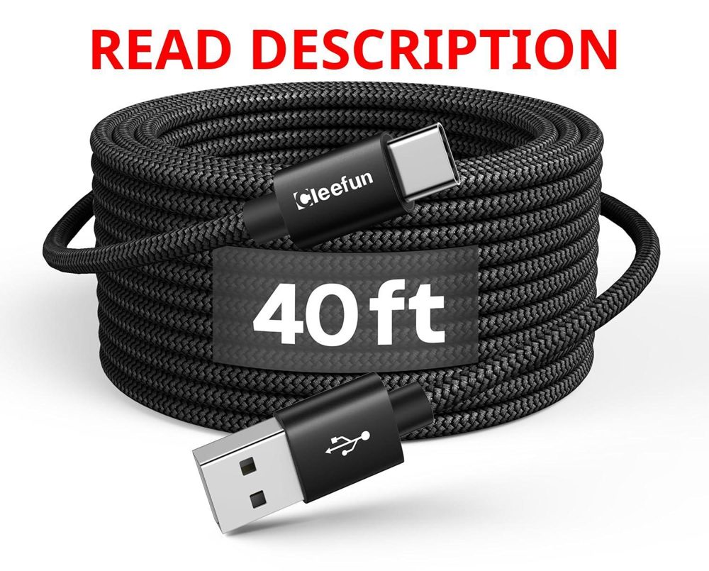 CLEEFUN 40ft USB-C Cable Nylon (Black)