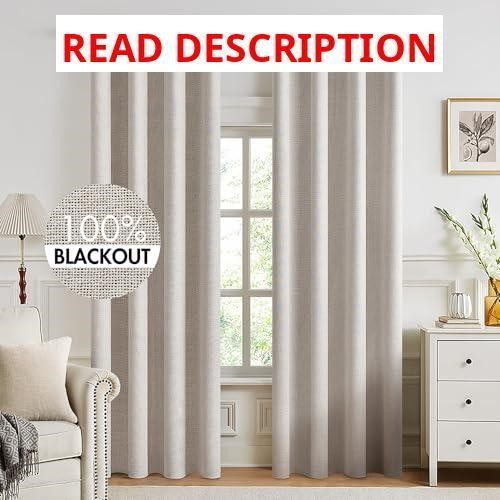 MIULEE Blackout Linen Curtains 52x94 (Ivory)