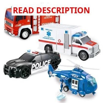 JOYIN 4 Pack Emergency Vehicle Toys: Friction