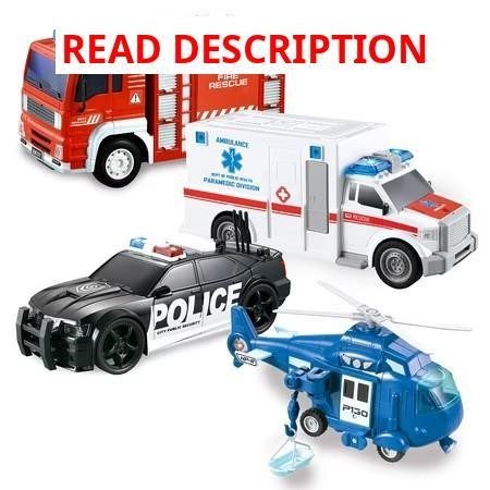JOYIN 4 Pack Emergency Vehicle Toys: Friction