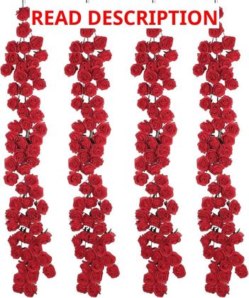 Daifunli 4 Pcs Red Artificial Rose Vines