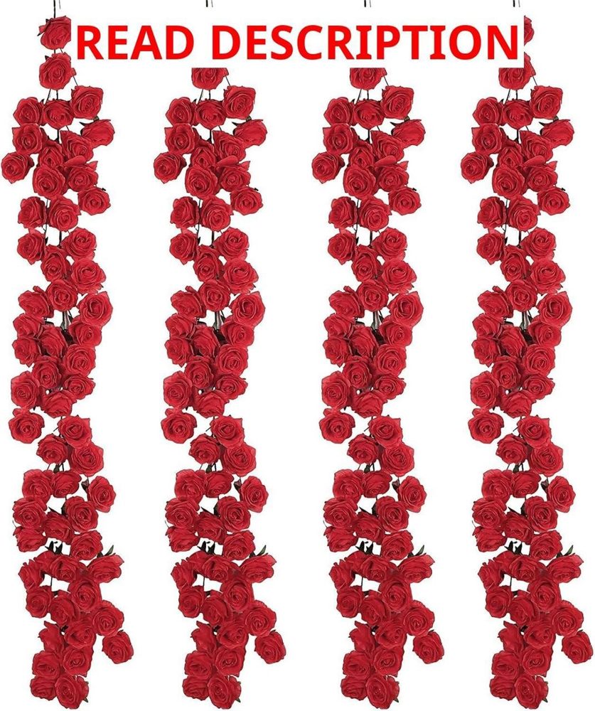 Daifunli 4 Pcs Red Artificial Rose Vines