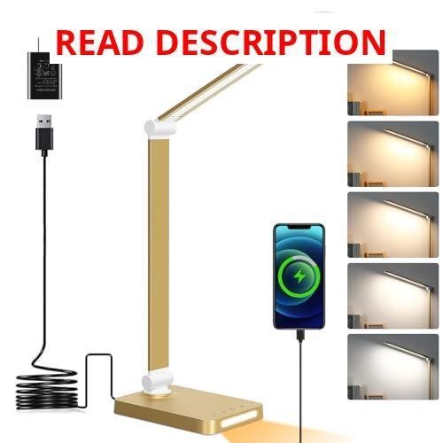 LED Desk Lamp with USB Ports 5 Modes Gold