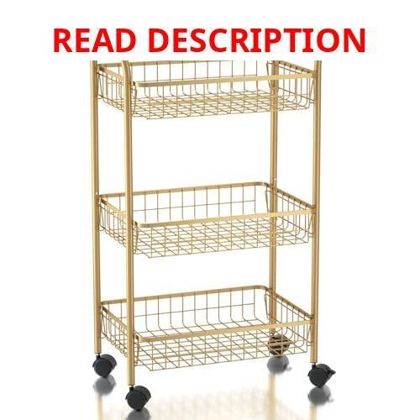 Gold 3-Tier Rolling Utility Cart with Wheels