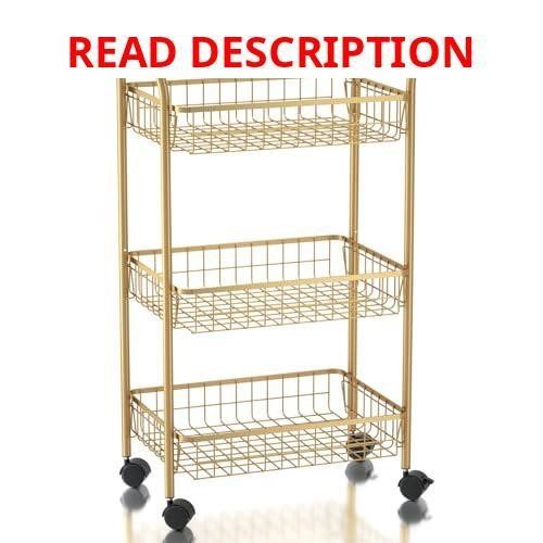 Gold 3-Tier Rolling Utility Cart with Wheels