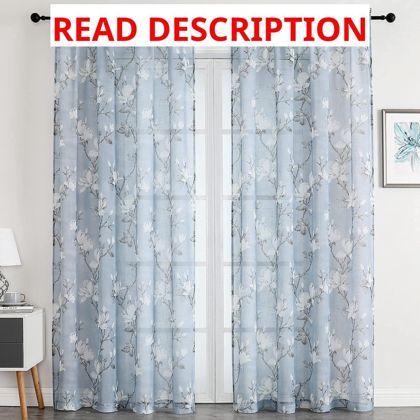 Smile Weaver Blue Floral Curtains 72" 2P